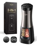 Sangcon 2-in-1 Electric Salt and Pepper Grinder Set, Battery Powered Dual Chamber Pepper Mill with Dual Adjustable Coarseness, LED Light, and One-Handed Operation，Metallic Gunmetal