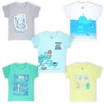 YUV Regular Fit Infant Baby Boys & Girls 100% Cotton Printed Multicolor Half Sleeve T Shirts - 6 To 9 Months Babies, Pack Of 5