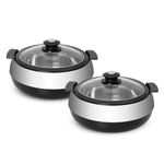 JAYPEE Glasserol Twin Casserole (1200+1200) | Set of 2 Casserole |Small Casserole | Insulated Inner Stainless-Steel Casserole ml BPA Free Black