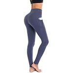 Ollrynns Leggings for Women UK Gym Leggings with Pockets High Waist Yoga Pants Tummy Control Sports Workout Trousers CA166(Grey L)