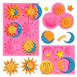 Whaline 3 Packs Sun Moon Face Star Fondant Molds Assorted Silicone Molds Chocolate Candy Mould for Kitchen Party Baking Sugar Craft Gum Resin Clay Decor Supplies