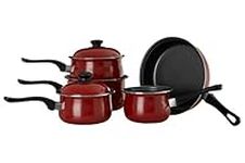 Premier Housewares Steel Pan Set Pots And Pans Sets Non Stick Kitchen Set Cooking Pans Steel Cookware Set Cookware Red 5 Piece