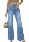 Metietila Women's Mid-Rise Flare Jeans Distressed Baggy Wide Leg Jeans Stretchy Denim Pants Indigo Medium Blue XL