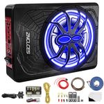2025 Upgraded 10" 1200W Slim Under-Seat Car Subwoofer with Built-in Amp – Powerful Bass, Blue LED & Superior Cooling (Blue Light)