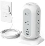 Tower Power Strip Flat Plug with 11 Outlets 3 USB (1 USB C), TESSAN Surge Protector Tower 1625W/13A,1050J Protection, 6 Feet Extension Cord with Multiple Outlets, Office Desk Supplies, Dorm Essentials