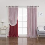 Best Home Fashion uMIXm Tulle Sheer Lace & Blackout 4 Piece Curtain Set - Antique Bronze Grommet Top - Cardinal Red - 52" W X 96" L - (Set of 4 Panels)