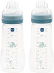 MAM Easy Active Bottles | 2 Pack (2 x 330ml) | Fast Flow MAM Teats Size 3 | Baby Accessories | Powder Blue (Various Designs)