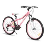 Hiland 24 Inch Kids Bike, 7 speed Kids Mountain Bike, Youth Boys Girls Mountain Bicycle with Suspension Fork V-brake, Pink