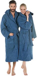 CelinaTex 5001170 Terry Towelling Bathrobe with Hood Cotton Sauna Gown for Men and Women Quality Dressing Gown Fluffy Cuddly Öko-Tex Montana Hooded Bathrobe Size L Blue