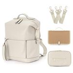 Minsong Fashion Diaper Bag Backpack, Leather Diaper Bags Organizer With Changing Station, Travel Diaper Backpacks for Mom Dad, Pearl White, normal, Stylish