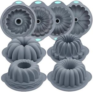 Tongjude 4 Pieces Silicone Fluted Tube Cake Pans, 10 Cups Tube Baking Pan, Jello Mold, Silicone Molds for Homemade Cake, Bread and Jello, Non-Stick, Grey