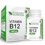 Sasana Nutrition Vitamin B12 Tablets High Strength 1000mcg - 180 Vegan/Vegetarian Tablets 6 Months Supply – B12 Vitamin Manufactured in The UK