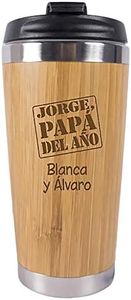 Regalo Personalizado para el día del Padre: Termo de bambú 'Papá del año' Personalizado con su Nombre y el Texto Que tú Quieras...