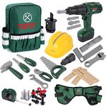 deAO 39 PCS Kids Tool Set, Construction Tool Toys with Electric Drill, Backpack, Helmet, Worker Belt and Tool Box Included-Pretend Play Toys for Boys Girls Ages 3 4 5 6 7 Years Old