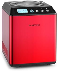 Klarstein Vanilla Sky - Macchina per Gelato, Funzione di Raffreddamento, Timer, 3-4 min, Display LED, Facile da Pulire, Acciaio Inox, Cucchiaio, 18 Watt, Capacità: 2 Litri, Rosso