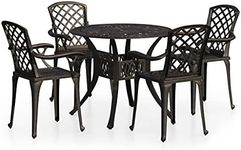 vidaXL 5-Piece Bistro Set - Cast Aluminium Outdoor Seating in Bronze - Includes 4 Garden Chairs and 1 Table with Umbrella Hole