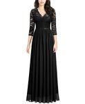 MISSMAY Women's Vintage Floral Lace V Neck Evening Bridesmaid Formal Long Dress, Small, Black