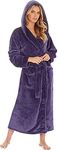 KATE MORGAN Ladies Dressing Gown Fluffy Super Soft Hooded Bathrobe for Women Plush Fleece Perfect Loungewear Long Robe, Gifts for Women (Medium, Purple)