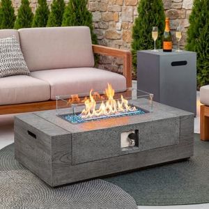 UPHA 50-inch Outdoor Propane Gas Fire Pit, Gray Wood Finish