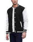 COOFANY Men Classic Leather Varsity Baseball Jackets Jersey Sportswear Training Pure Black X-Large