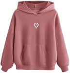 Floerns Girls Heart Graphic Print Long Sleeve Hooded Sweatshirt Pullover Tops Dusty Pink 10-11Y