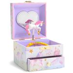 Jewelkeeper Unicorn Jewellery Box for Girls - Spinning Unicorn in The Beautiful Dreamer Tune - Glitter Rainbow Unicorn Design with Drawer - Music Jewellery Box for Girls - 10x10x8 cm, Party Unicorn