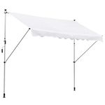 Outsunny 10x5ft Manual Retractable Awning, Patio Sun Shade Canopy Shelter with 5.6-9.2ft Support Pole, Water Resistant UV Protector, for Window, Door, Porch, Deck, White