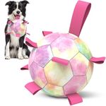 HETOO Dog Toys Soccer Ball with Straps, Puppy Balls Dog Balls for Small Medium Dogs, Dog Toy Puppy Dog Birthday Gifts, Dog Water Toy - Rainbow（6 Inch）