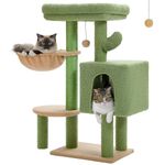 MUTTROS Cactus Cat Tree 35.4" Cute Cat Tower Cat Condo for Indoor Cats w/Large Padded Perch, Comfy Hammock, Cat Scratching Post, and Dangling Ball, for Small-Medium Cats, Green