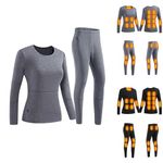 Womens Heated Underwear UK Sale Ladies USB Charging Heated Base Layers with 28 Heating Zones Electric Tops and Long Johns Heated Body Warmer Fleece Lined Heated Suit for Outdoor Skiing Camping