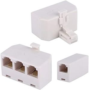 2+1Pack 2pcs Phone Jack Splitter RJ11 6P4C Male to Females and 1pc Phone Line Coupler for Landline and Fax -Beige (3 Way)