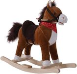 Qaba Kids Plush Ride On Rocking Horse Child Animal Adventure Rocker Chair Playtime Toy with Sound Scarf Included Red Brown