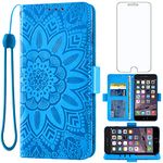 Asuwish Phone Case for iPhone 6plus 6splus 6/6s Plus with Tempered Glass Screen Protector and Wallet Flip Cover Card Holder Stand Cell iPhone6 6+ iPhone6s 6s+ i 6P 6a S Six iPhone6splus Women Men Blue