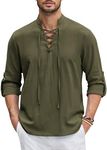 COOFANDY Men Linen Hippie Beach Shirt Summer Scottish Halloween Cosplay Jacobite Costume Steampunk Vampire Tops