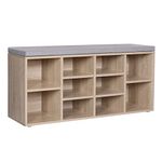 VASAGLE Shoe Bench, Shoe Shelf, Storage Cabinet, 10 Compartments, with Cushion, for Entryway, 104 x 30 x 48 cm, Oak Colour LHS10NL