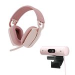 Logitech Brio 500 Full HD Webcam and Zone Vibe 100 Wireless Headphones with Noise-Canceling Mic, Works with Microsoft Teams, Google Meet, Zoom, Mac/PC - Rose