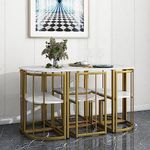 Merax 7 Piece Metal Kitchen Dining Table Set for 6 Faux Marble Dining Table Set Modern Dining Room Table Set with Metal Frame Dining Set for Small Space, Golden White