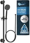 HammerHead Showers® ALL METAL 27.5 Inch Shower Slide Bar Set and Handheld Shower Head with Hose — MATTE BLACK — 2.5 GPM High Pressure Spray Wand — Easily Adjust Height & Angle of Handshower