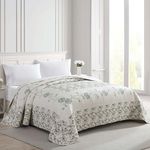 Beatrice Home Fashions Carnation Floral Embroidered Quilted Bedspread, Lightweight, All-Seasons, Queen, Sage