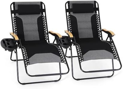 MAISON ARTS Oversized XXL Padded Zero Gravity Lounge Chairs Set of 2 30" Wide Seat Anti Gravity Lawn Chairs Foldable Recliners Outdoor Camp Chairs for Poolside Yard, Support 400lb, Black & Grey