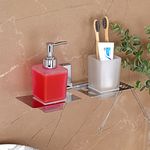 FORTUNE Wall Mounted Stainless Steel Liquid Soap Dispenser With Tumbler Holder| Toothbrush Holder| Lotion| Shampoo| Sanitizer Dispenser For washbasin, Kitchen| Bathroom Accessories (Square, Pack of 2)