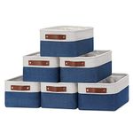 DULLEMELO Set of 6 Small Baskets for Organizing, Small Fabric Storage Bins for Toys Storage, Collapsible Storage Bins with Leather Handles for Shelves, Closets, Laundry, Nursery(White&Blue)