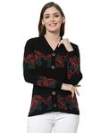 Kalt Women Sweater for Winter Woolen Acrylic Full Sleeves V Neck Floral Design Cardigan Sweater for Women Winter Woollen Stylish(Black;XL)