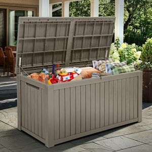 YITAHOME 180 Gallon XL Outdoor Storage Deck Box with Divider, Waterproof & Lockable, Ideal for Patio Furniture and Garden Tools, Resin-Built, Wood-Like Texture, Brown