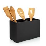 Essentra Home Matte Black Kitchen Utensil Holder, Large Rectangular Utensil Crock with Two Compartments, Modern Kitchen Cookware Storage.