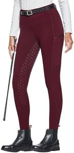 FitsT4 Women's Winter Horse Riding Pants with Zipper Pockets Full Seat Riding Tights Fleece Lined Equestrian Breeches for Women Burgundy 2XL