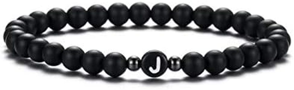 XIA YAN 6mm Black Onyx and White Howlite Handmade Letter Beads Bracelets for Women Men Initial Bracelets Gifts for Women (Couples Bracelets,Friendship Bracelets), Stone, Agate