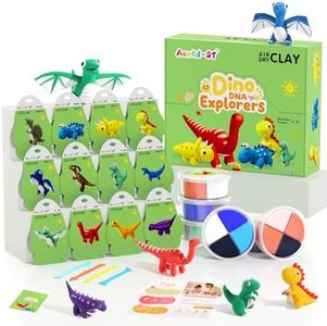 Air Dry Clay Kit - Dinosaur Theme, Modeling Clay for Kids, DIY Model Magic with Sculpting Tools and Tutorials, 12 Boxes Molding Clays, Ultra Light, Soft & Non-Sticky, Arts and Crafts Gift for Kids