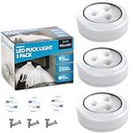 Brilliant Evolution Wireless LED Puck Light 3 Pack, LED Under Cabinet Lighting, Closet Lights, Kitchen Sink Lights, Shelf Lights, Battery Powered Lights, Stick On Push Light, Tap Lights