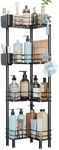 Nieifi Standing Shower Caddy 4 Tier Floor Standing Corner Shower Caddy Organizer, Plastic Metal Splicing Floor Corner Shelf Rack Storage Stands for Bathroom,10.8 x 10.8 x 44.6 inches, Black